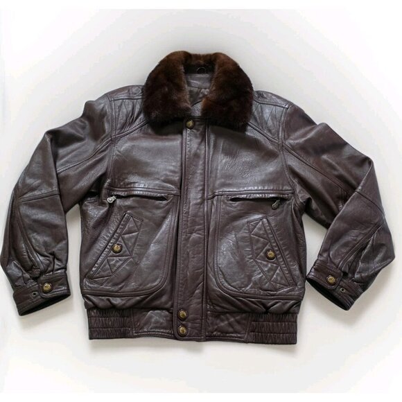 Santa Barbara Polo Racquet Club Leather Jacket Men 50 Brown LS Equestrian Vtg - Picture 7 of 16